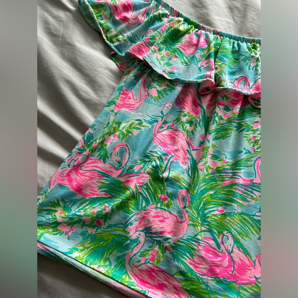 Lilly Pulitzer La Fortuna Off The Shoulder Flamingo Print Ruffle Top - Picture 4 of 9